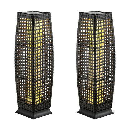2 Solar Square Wicker Floor Lamps, Auto LED Light, Black Table & Floor Lamps Black at Gallery Canada