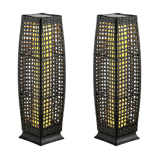 2 Solar Square Wicker Floor Lamps, Auto LED Light, Black Table & Floor Lamps Black at Gallery Canada