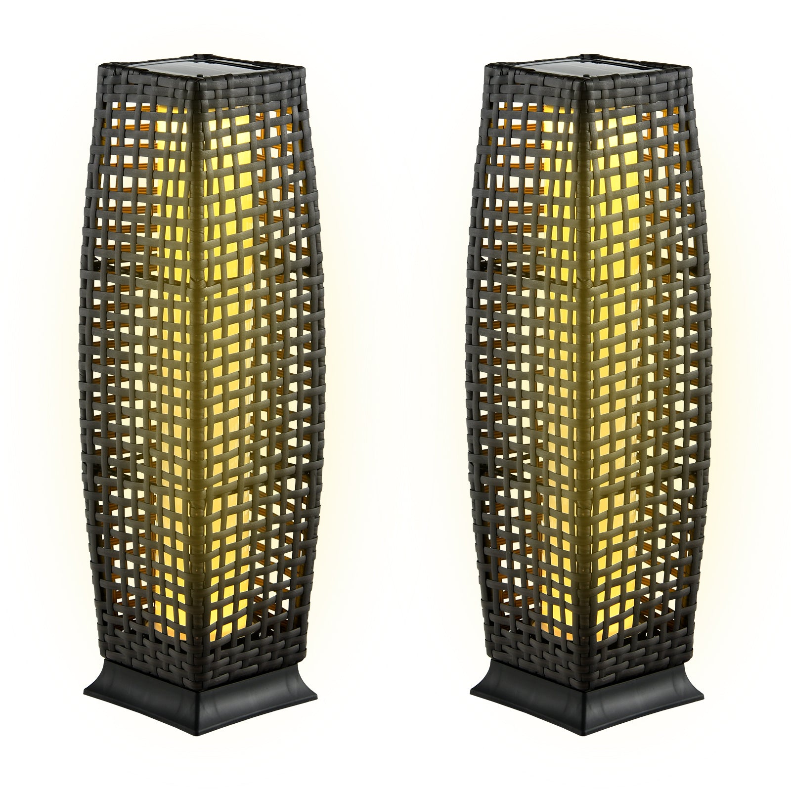 2 Pieces Solar-Powered Square Wicker Floor Lamps with Auto LED Light, Black Table & Floor Lamps at Gallery Canada