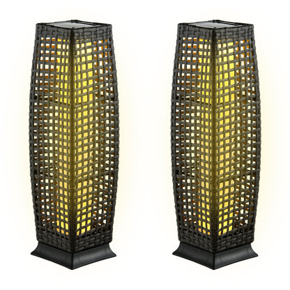 2 Pieces Solar-Powered Square Wicker Floor Lamps with Auto LED Light, Black Table & Floor Lamps at Gallery Canada