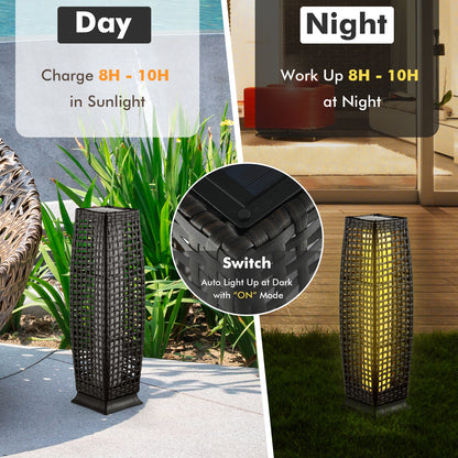 2 Pieces Solar-Powered Square Wicker Floor Lamps with Auto LED Light, Black Table & Floor Lamps at Gallery Canada