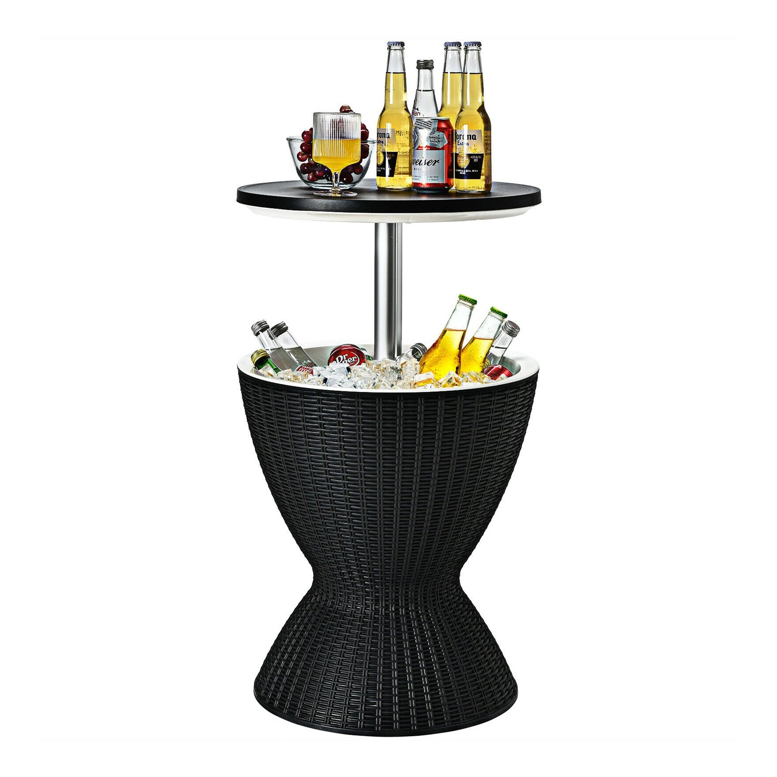 3 in 1 8 Gallon Patio Rattan Cooler Bar Table with Adjust Ice Bucket, Black Patio Bar Furniture Black at Gallery Canada