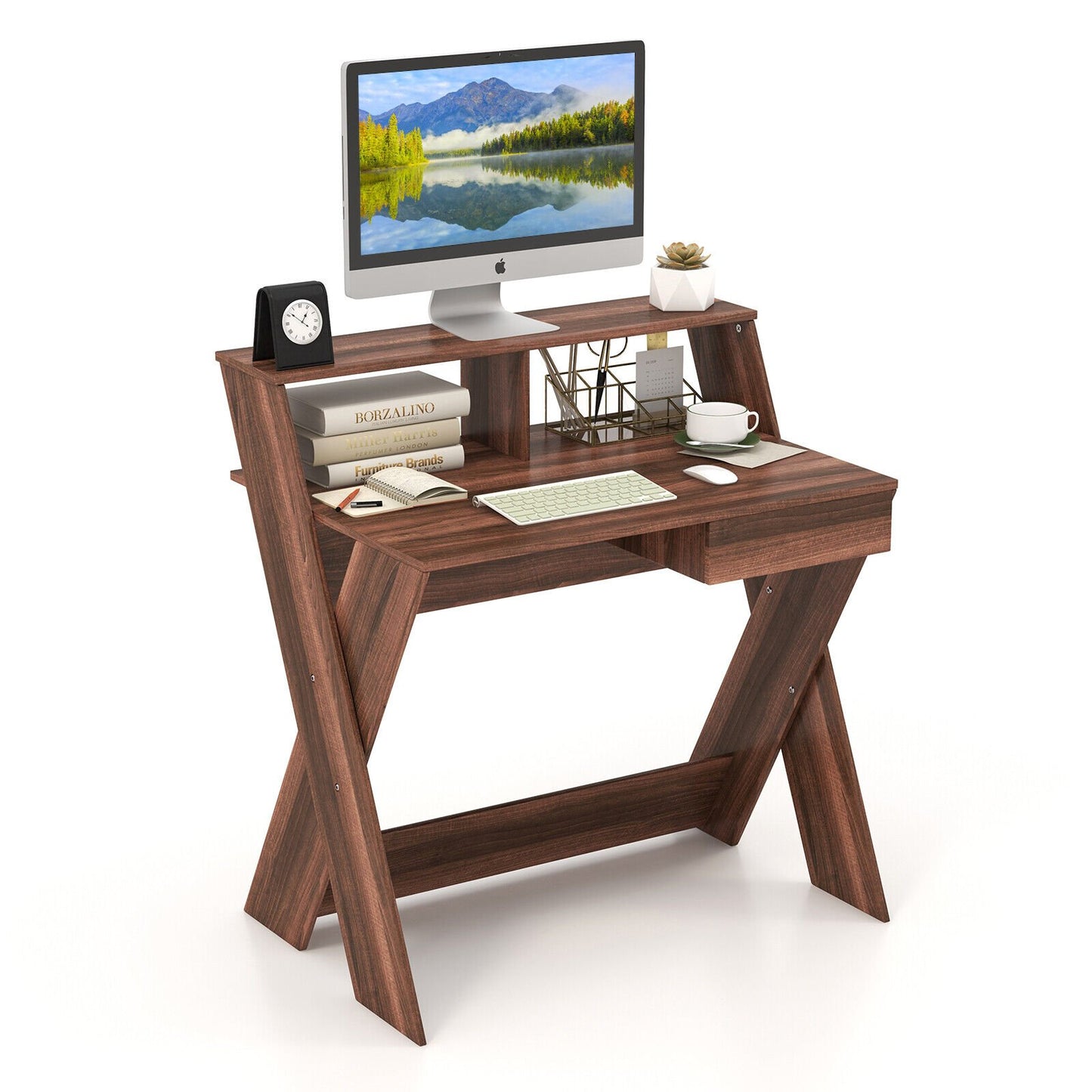 Small Computer Desk with Storage Drawer, Walnut - Gallery Canada