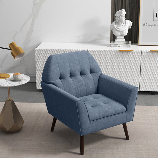 Modern Tufted Fabric Accent Chair with Rubber Wood Legs, Blue - Gallery Canada