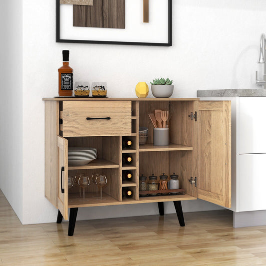 2-Door Buffet Sideboard with 6-Bottle Wine Rack Drawer, Natural Sideboards Cabinets & Buffets Natural at Gallery Canada
