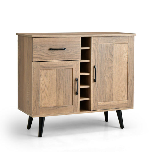 2-Door Buffet Sideboard with 6-Bottle Wine Rack Drawer, Natural Sideboards Cabinets & Buffets Natural at Gallery Canada