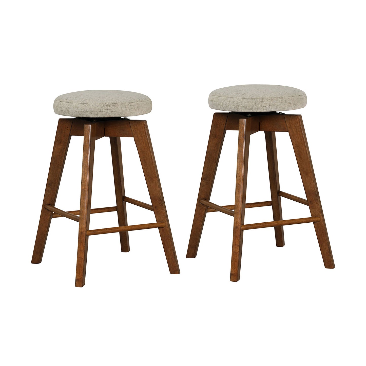 2 Pieces 26 Inch Backless Swivel Barstools, Linen Fabric Seat, Beige Bar Stools Beige at Gallery Canada