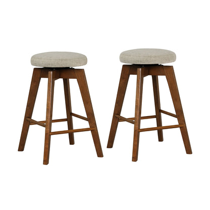 2 Pieces 26 Inch Backless Swivel Barstools, Linen Fabric Seat, Beige Bar Stools Beige at Gallery Canada