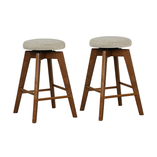 2 Pieces 26 Inch Backless Swivel Barstools, Linen Fabric Seat, Beige Bar Stools Beige at Gallery Canada
