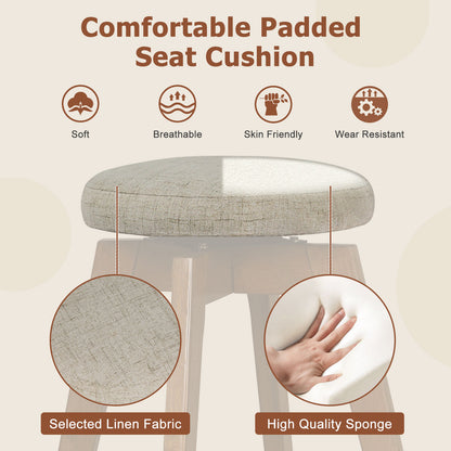 2 Pieces 26 Inch Backless Swivel Barstools with Linen Fabric Seat, Beige Bar Stools at Gallery Canada