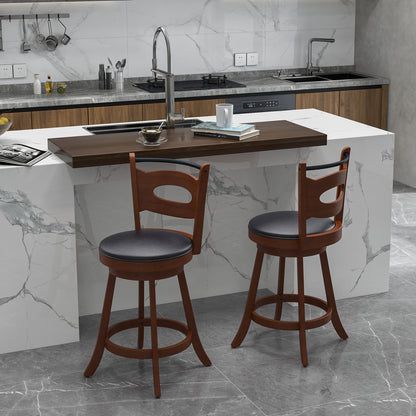 2 Pieces 24/29 inch Swivel Bar Stools with Curved Backrest and Seat Cushions-24 inches, Brown Bar Stools at Gallery Canada