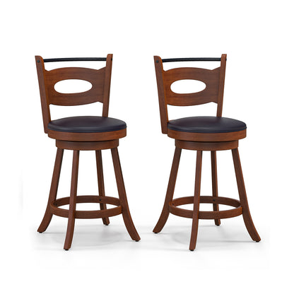 2 Pieces 24/29 inch Swivel Bar Stools with Curved Backrest and Seat Cushions-24 inches, Brown Bar Stools Brown at Gallery Canada