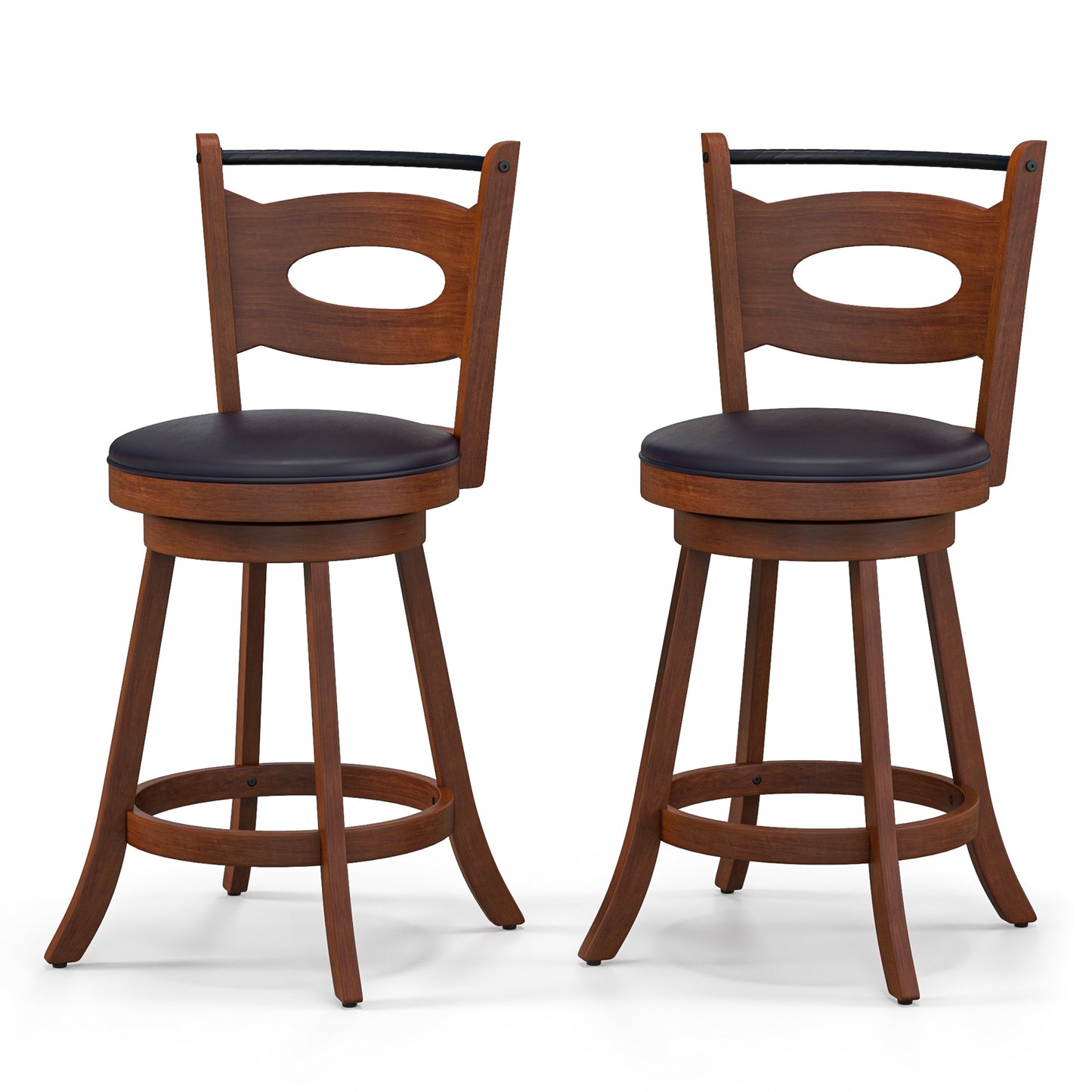 2 Pieces 24/29 inch Swivel Bar Stools with Curved Backrest and Seat Cushions-24 inches, Brown Bar Stools at Gallery Canada
