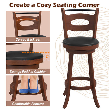 2 Pieces 24/29 inch Swivel Bar Stools with Curved Backrest and Seat Cushions-29 inches Bar Stools at Gallery Canada