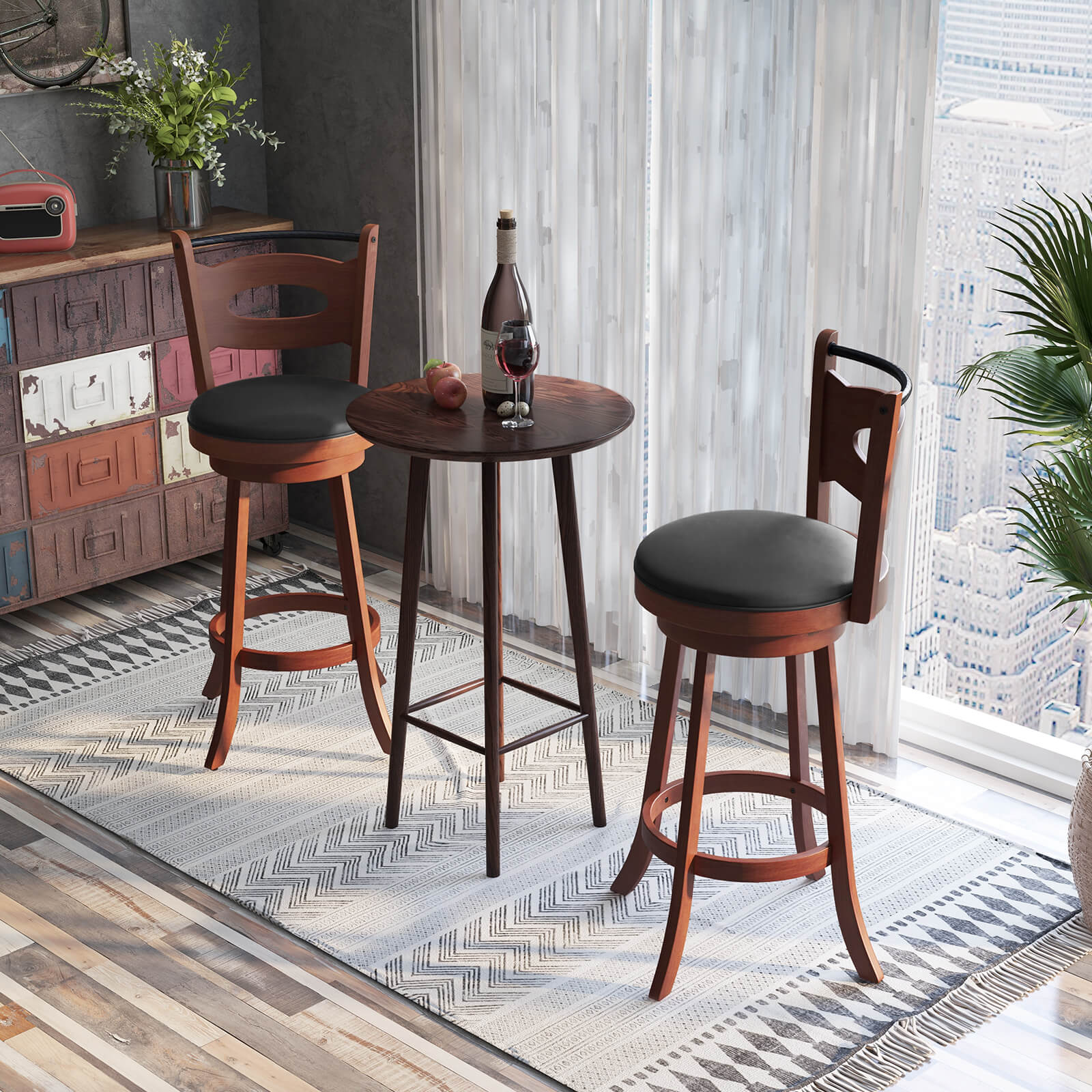 2 Pieces 24/29 inch Swivel Bar Stools with Curved Backrest and Seat Cushions-29 inches Bar Stools at Gallery Canada