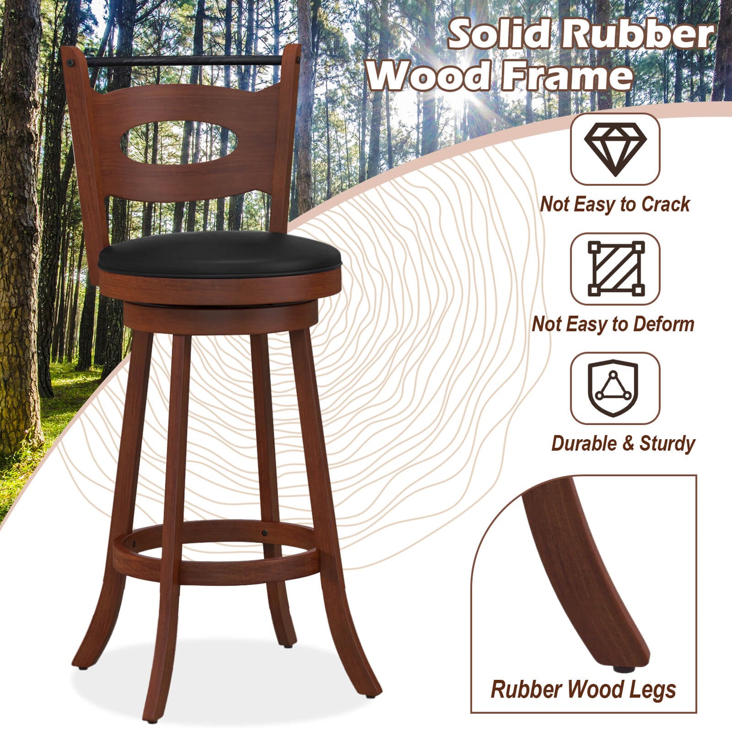 2 Pieces 24/29 inch Swivel Bar Stools with Curved Backrest and Seat Cushions-29 inches Bar Stools at Gallery Canada