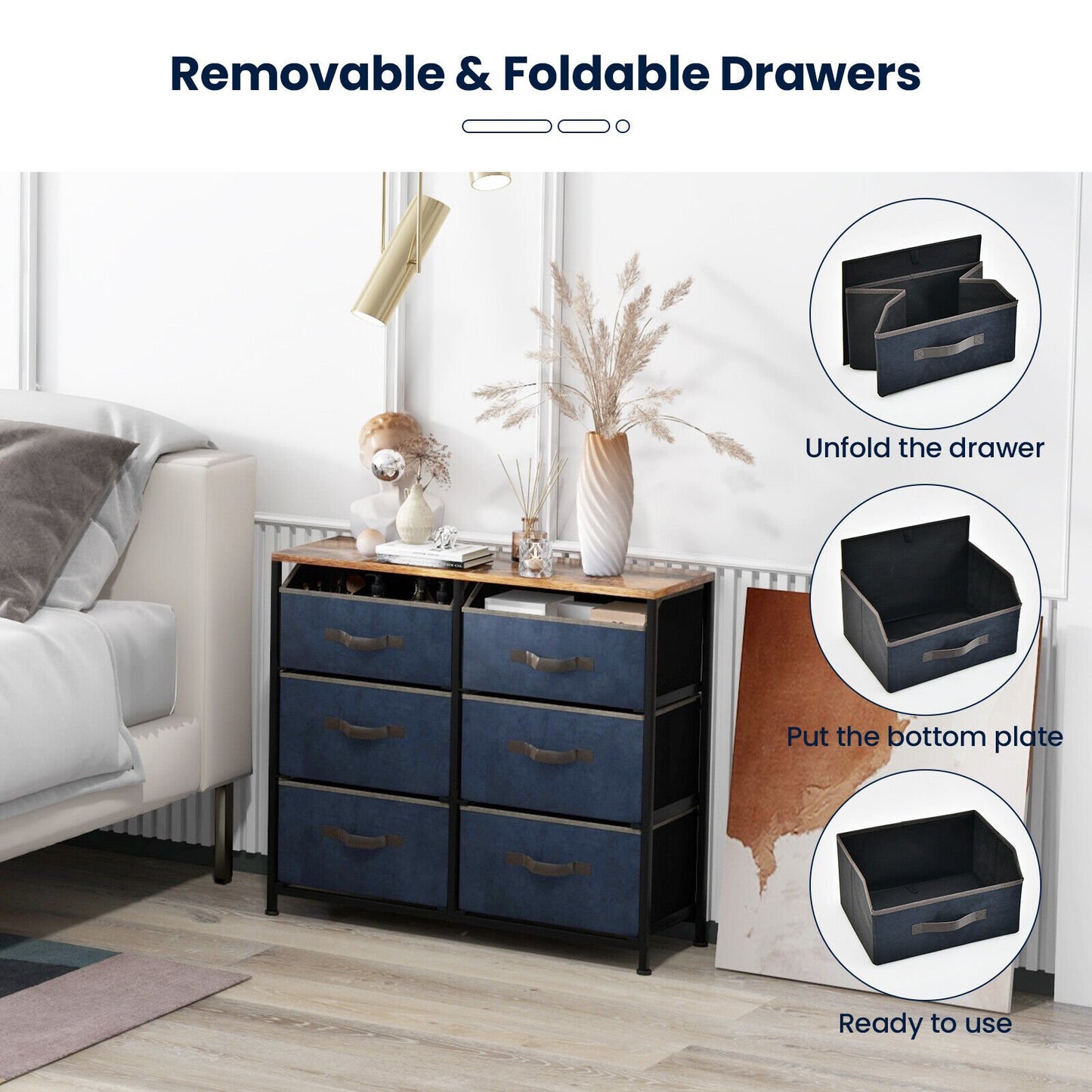 6-Drawer Dresser with Metal Frame and Anti-toppling Devices, Rustic Brown - Gallery Canada