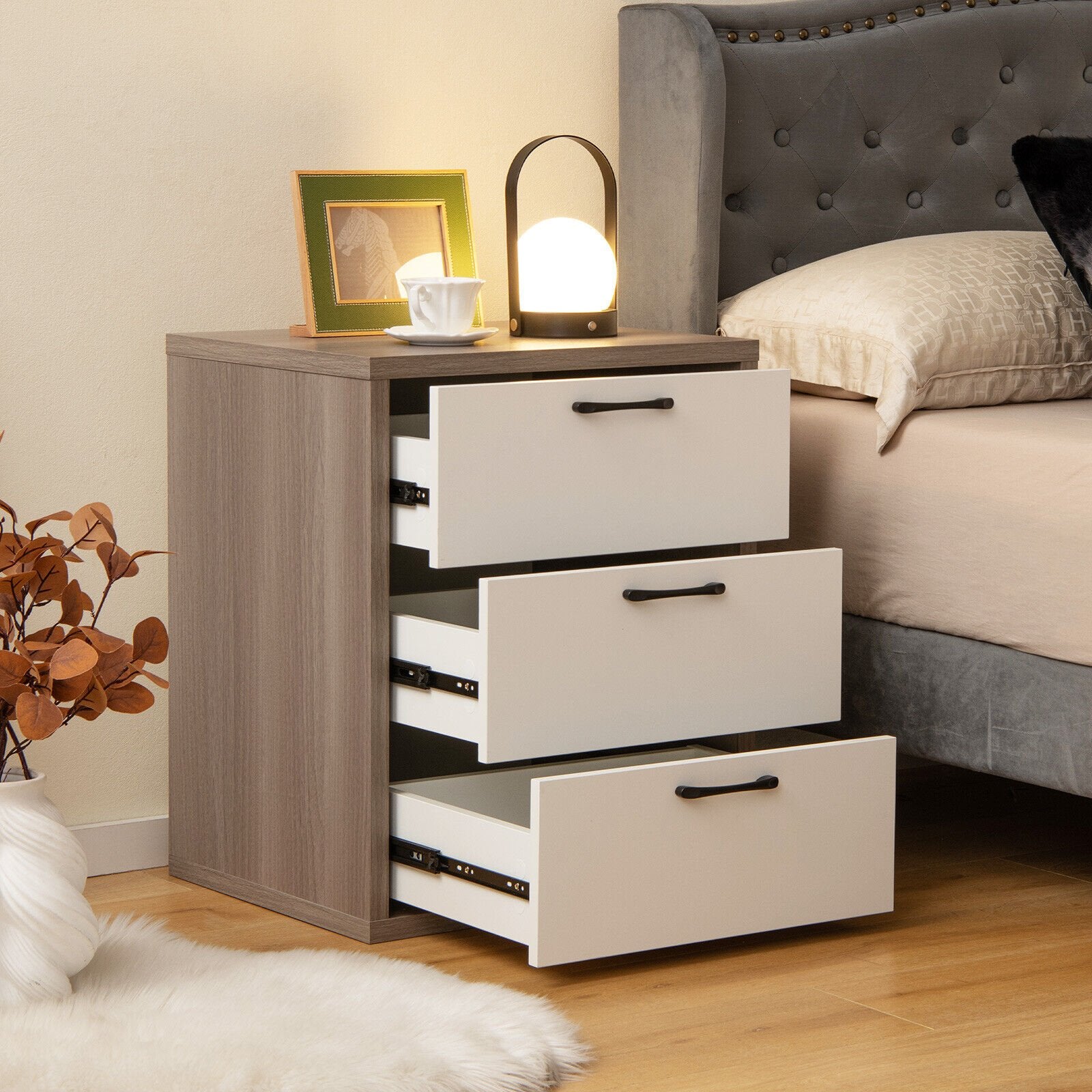 3 Slide-out Drawers Modern Dresser with Wide Storage Space, Gray & White at Gallery Canada