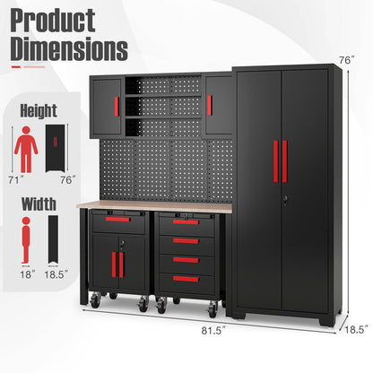 6 Pieces Garage Cabinets and Storage System Set with Pegboard and Rolling Chests, Black & Red at Gallery Canada