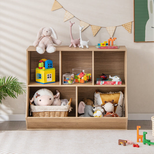 5-Cube Wooden Kids Toy Storage Organizer with Anti-Tipping Kits, Natural - Gallery Canada