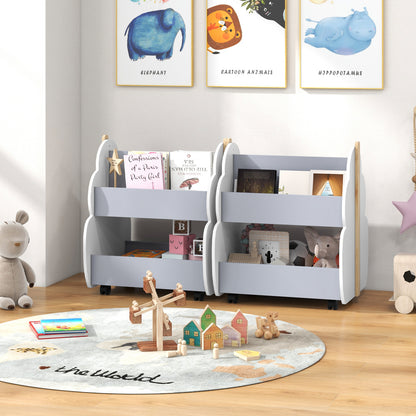 Kids Wooden Bookshelf with Universal Wheels, Gray Kids Storage at Gallery Canada