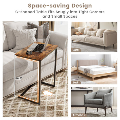 Industrial End Table, C-Shaped Metal Frame, Rustic Brown End & Side Tables at Gallery Canada
