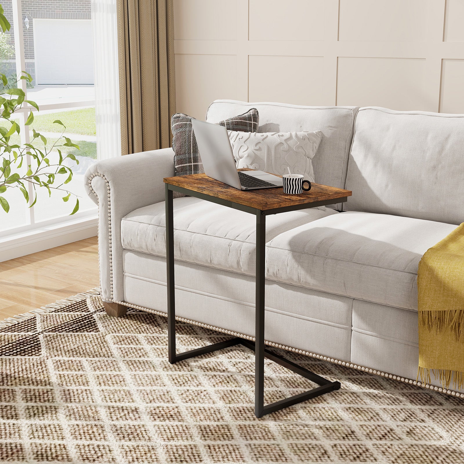 C-shaped Industrial End Table with Metal Frame, Rustic Brown End & Side Tables at Gallery Canada