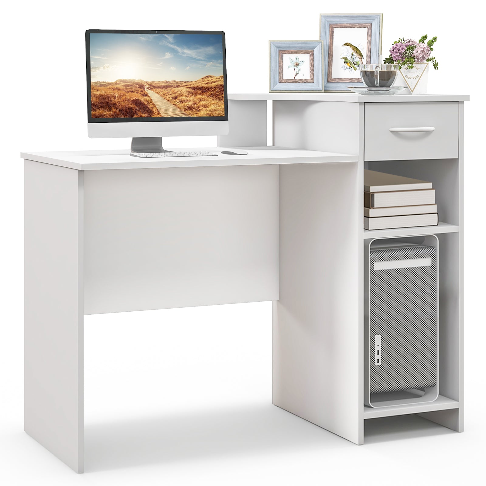 Modern Computer Desk With Adjustable Shelf, Cable Hole, White Computer Desks at Gallery Canada