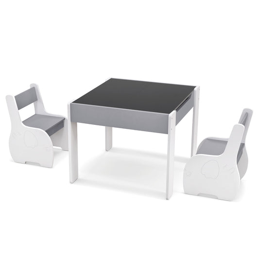 4-in-1 Wooden Activity Kids Table and Chairs with Storage and Detachable Blackboard, Gray Kids Table & Chair Sets Gray at Gallery Canada