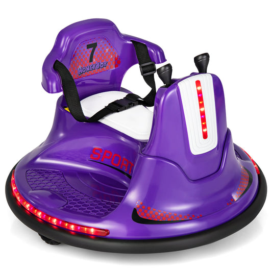 12V Kids Ride On Bumper Car, Remote Control, Lights, Music, Purple