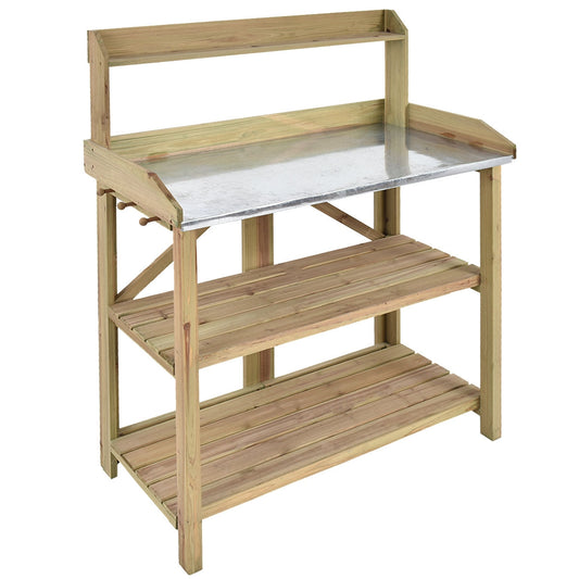 Garden Wooden Planting Bench Work Station, Gray