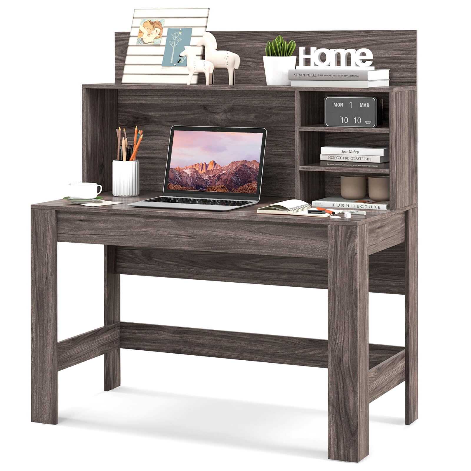 48 Inch Writing Computer Desk with Anti-Tipping Kits and Cable Management Hole, Rustic Brown - Gallery Canada