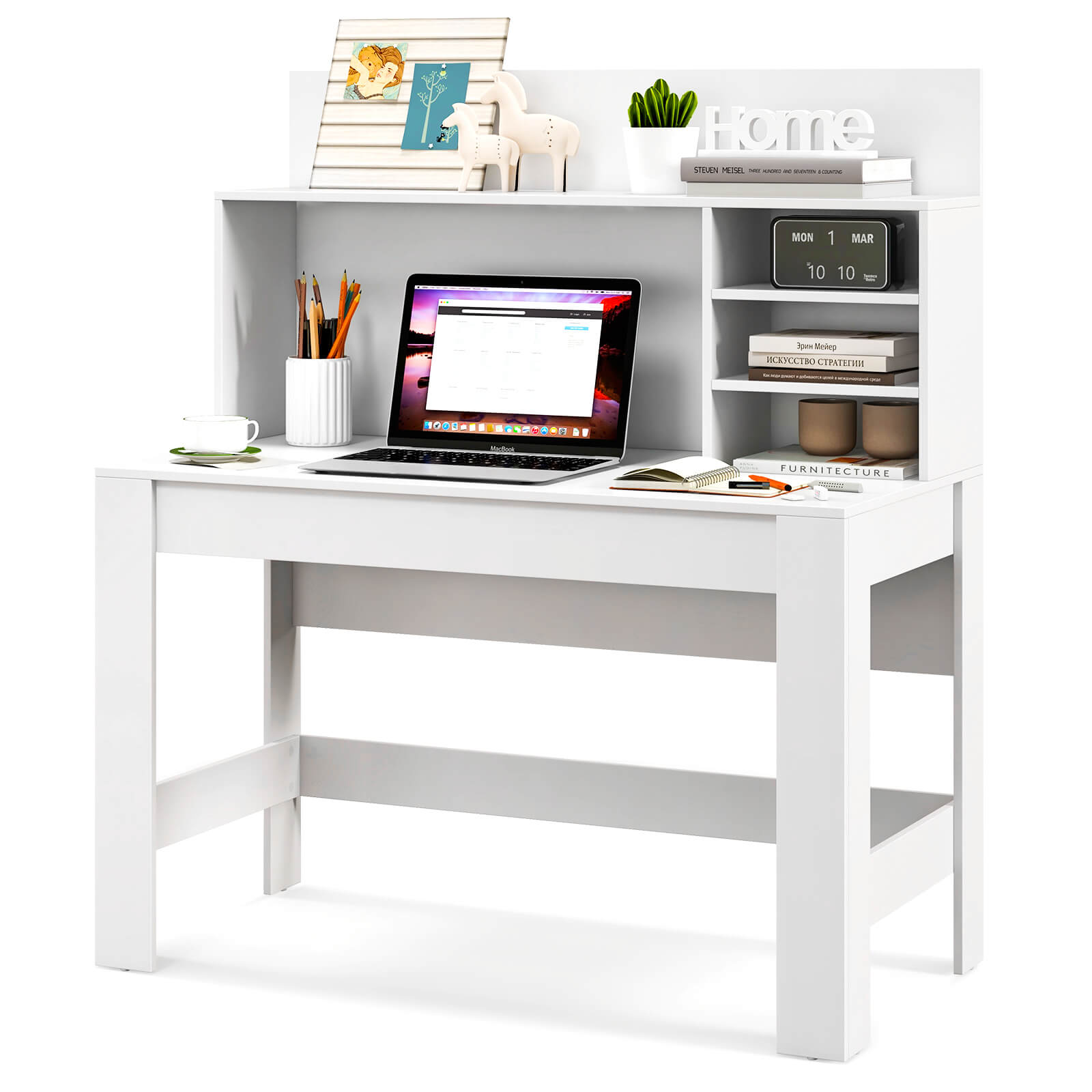 48 Inch Writing Computer Desk with Anti-Tipping Kits and Cable Management Hole, White - Gallery Canada