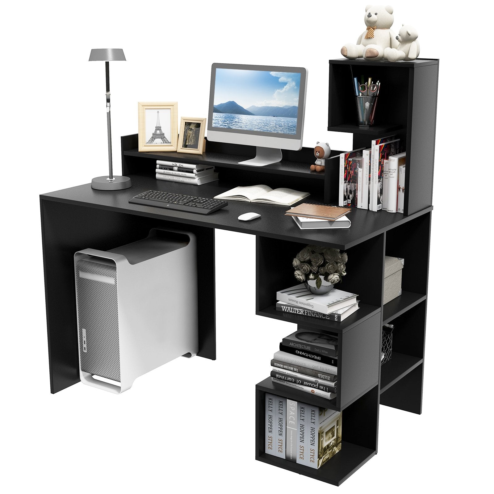 Modern Computer Desk with Storage Bookshelf and Hutch for Home Office, Black - Gallery Canada
