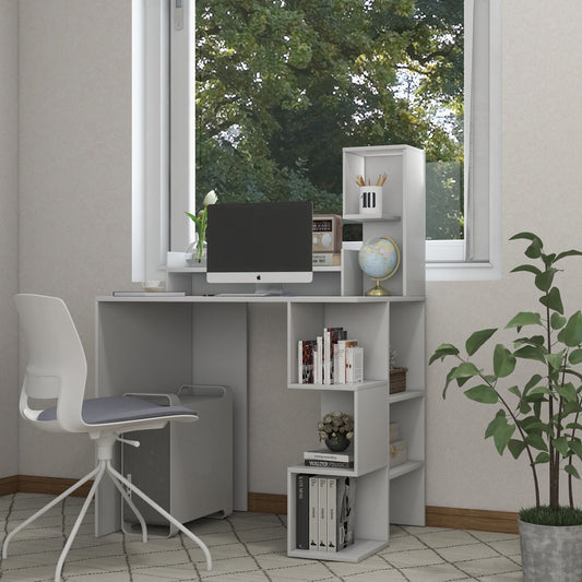 Modern Computer Desk with Storage Bookshelf and Hutch for Home Office, White - Gallery Canada