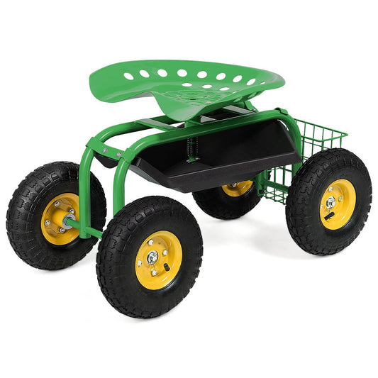 Red/Green Garden Cart Rolling Work Seat With Heavy Duty Tool Tray Gardening Planting, Green - Gallery Canada
