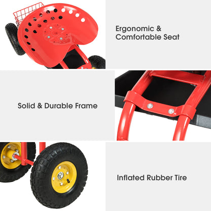 Red/Green Garden Cart Rolling Work Seat With Heavy Duty Tool Tray Gardening Planting, Red Garden Carts at Gallery Canada