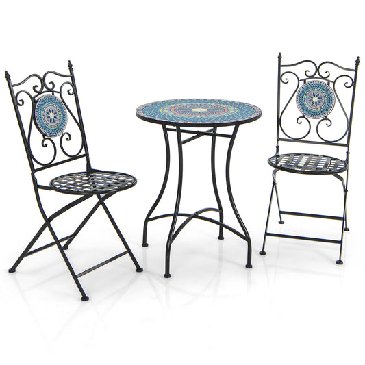 3 Piece Patio Bistro Set, Mosaic Pattern, Blue Patio Dining Sets Blue at Gallery Canada