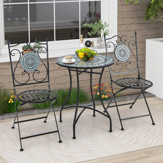 3 Pieces Mosaic Pattern Metal Dining Set, Gray - Gallery Canada