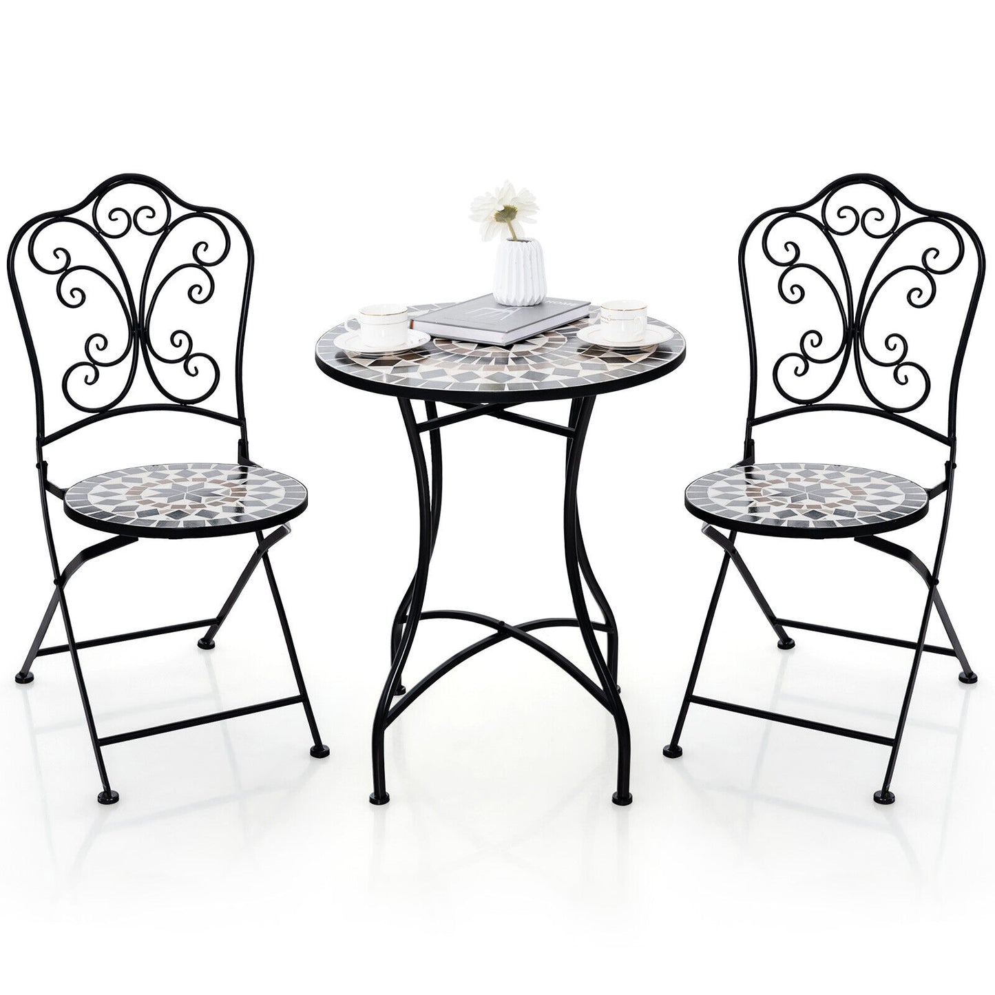 3 Piece Patio Bistro Set with Round Table and 2 Folding Chairs, Gray Patio Dining Sets at Gallery Canada