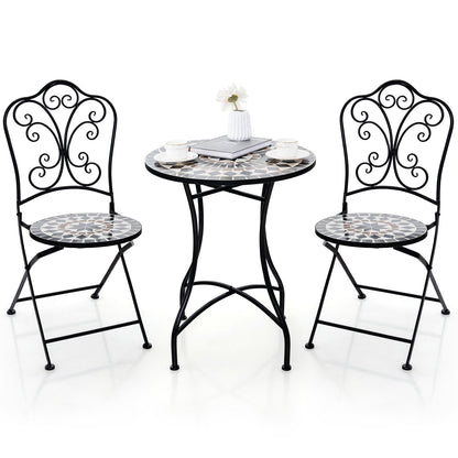 3 Piece Patio Bistro Set with Round Table and 2 Folding Chairs, Gray Patio Dining Sets at Gallery Canada