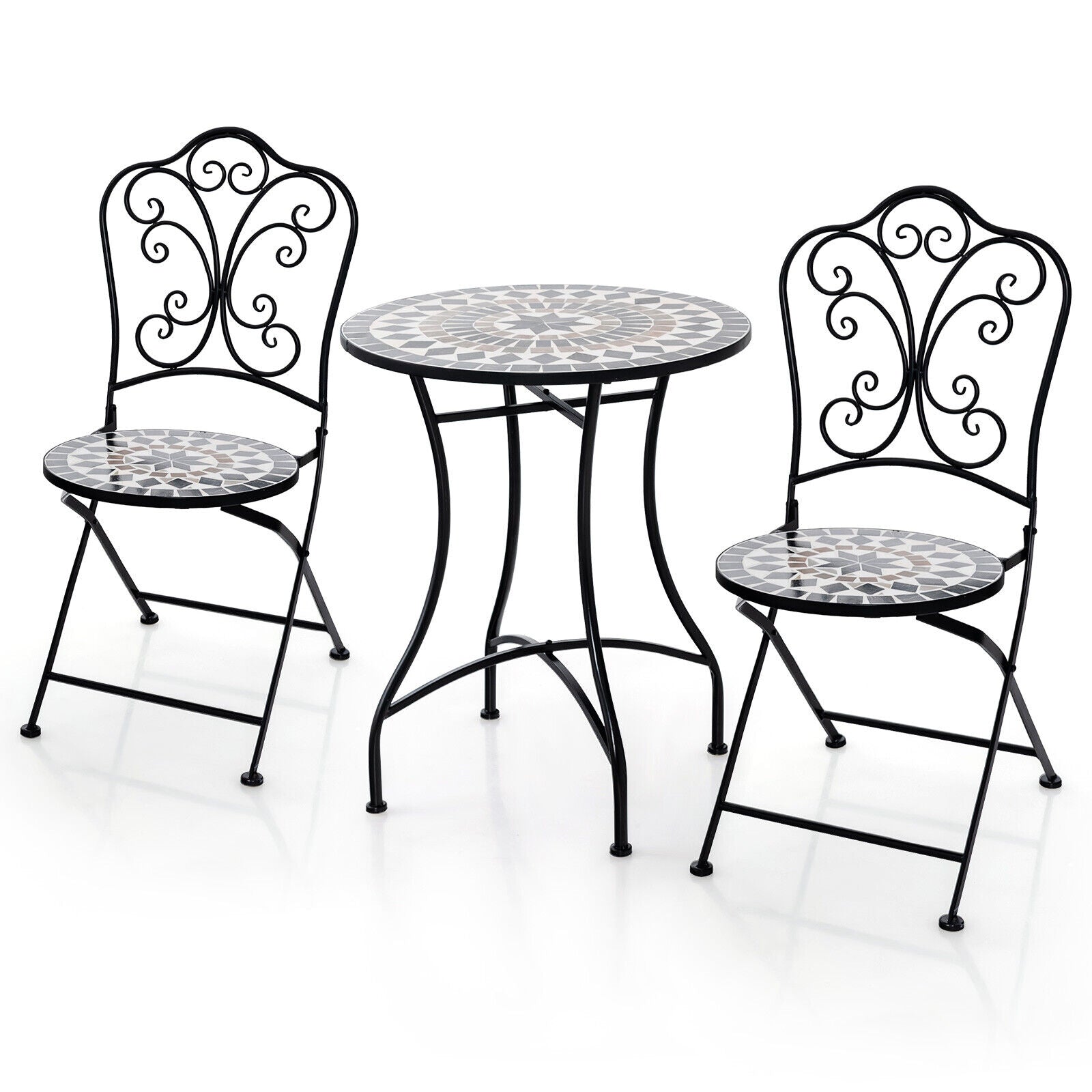 3 Piece Patio Bistro Set with Round Table and 2 Folding Chairs, Gray Patio Dining Sets at Gallery Canada