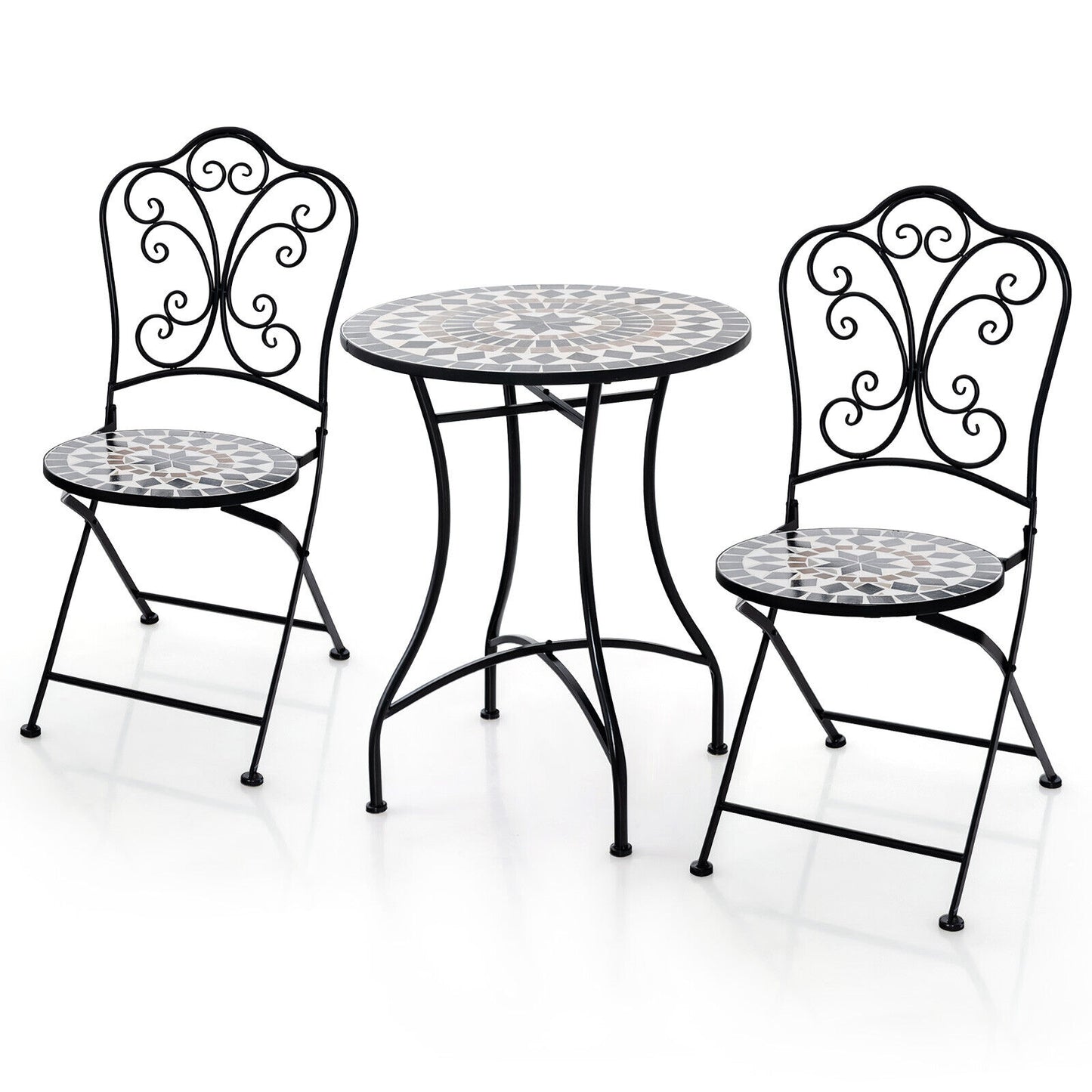 3 Piece Patio Bistro Set with Round Table and 2 Folding Chairs, Gray Patio Dining Sets at Gallery Canada