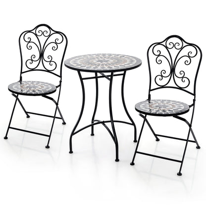 3 Piece Patio Bistro Set with Round Table and 2 Folding Chairs, Gray Patio Dining Sets at Gallery Canada