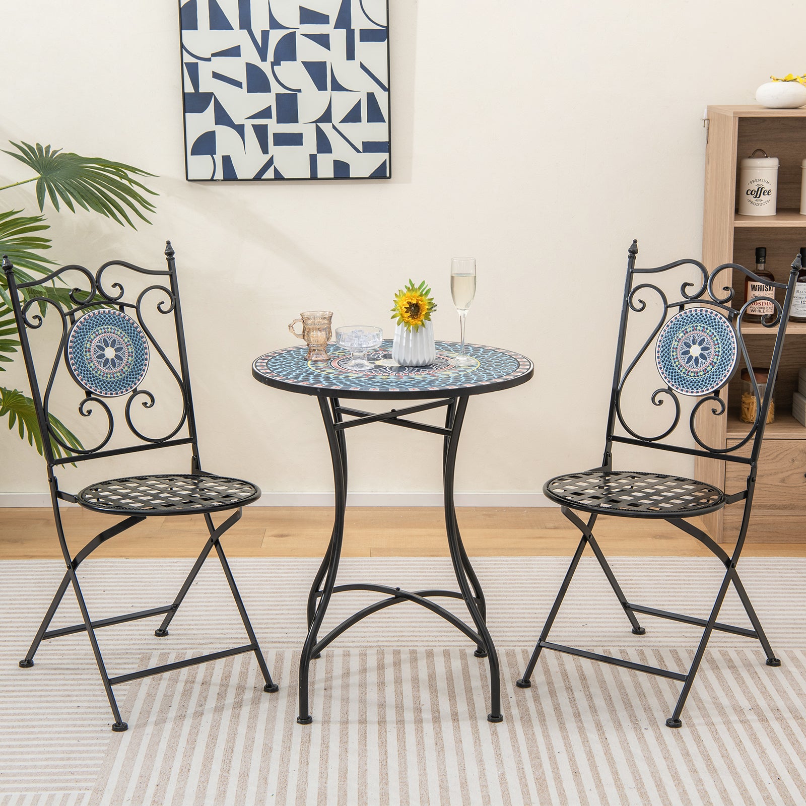 Set of 2 Mosaic Chairs for Patio Metal Folding Chairs-A, Black Patio Dining Chairs at Gallery Canada