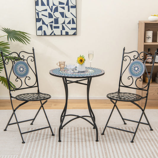 Set of 2 Mosaic Chairs for Patio Metal Folding Chairs-A, Black Patio Dining Chairs at Gallery Canada
