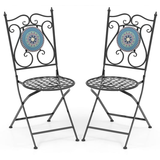 Set of 2 Mosaic Chairs for Patio Metal Folding Chairs-A, Black Patio Dining Chairs at Gallery Canada