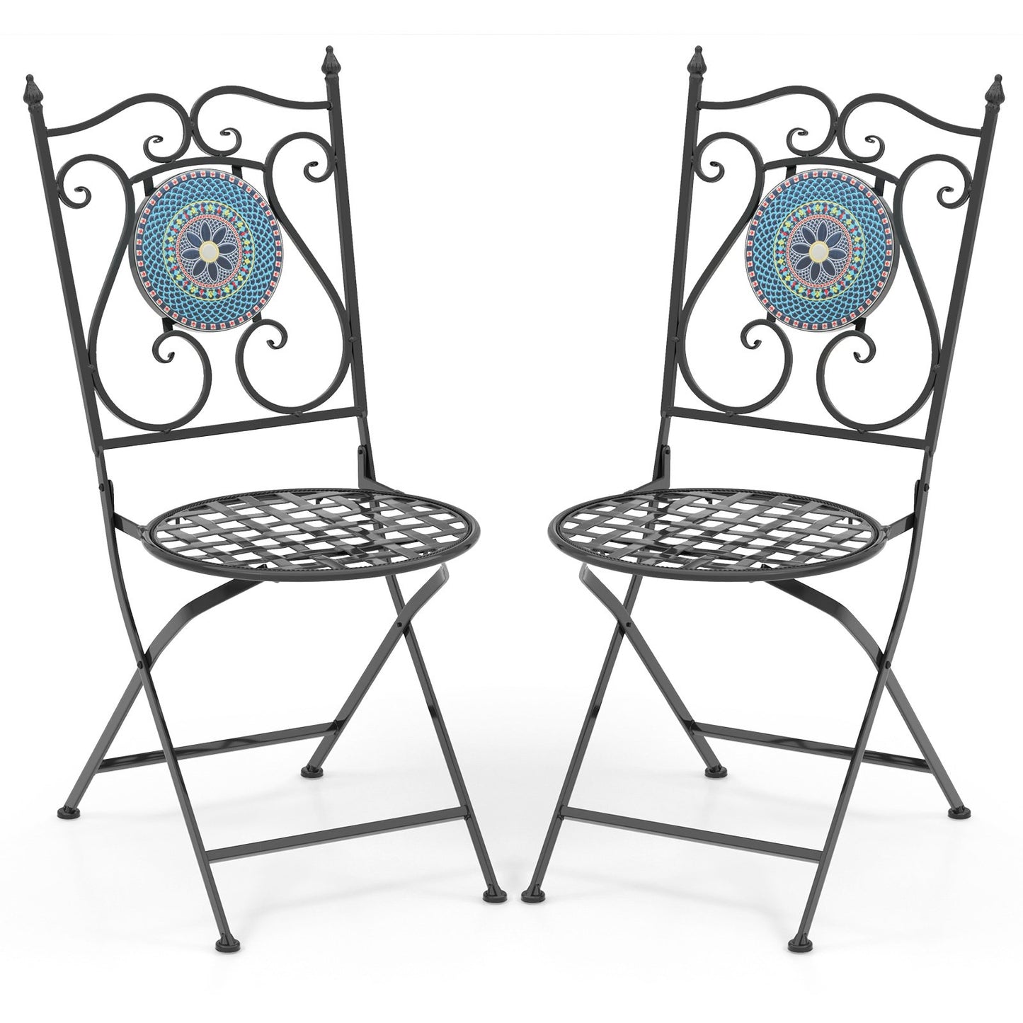Set of 2 Mosaic Chairs for Patio Metal Folding Chairs-A, Black Patio Dining Chairs Style A at Gallery Canada