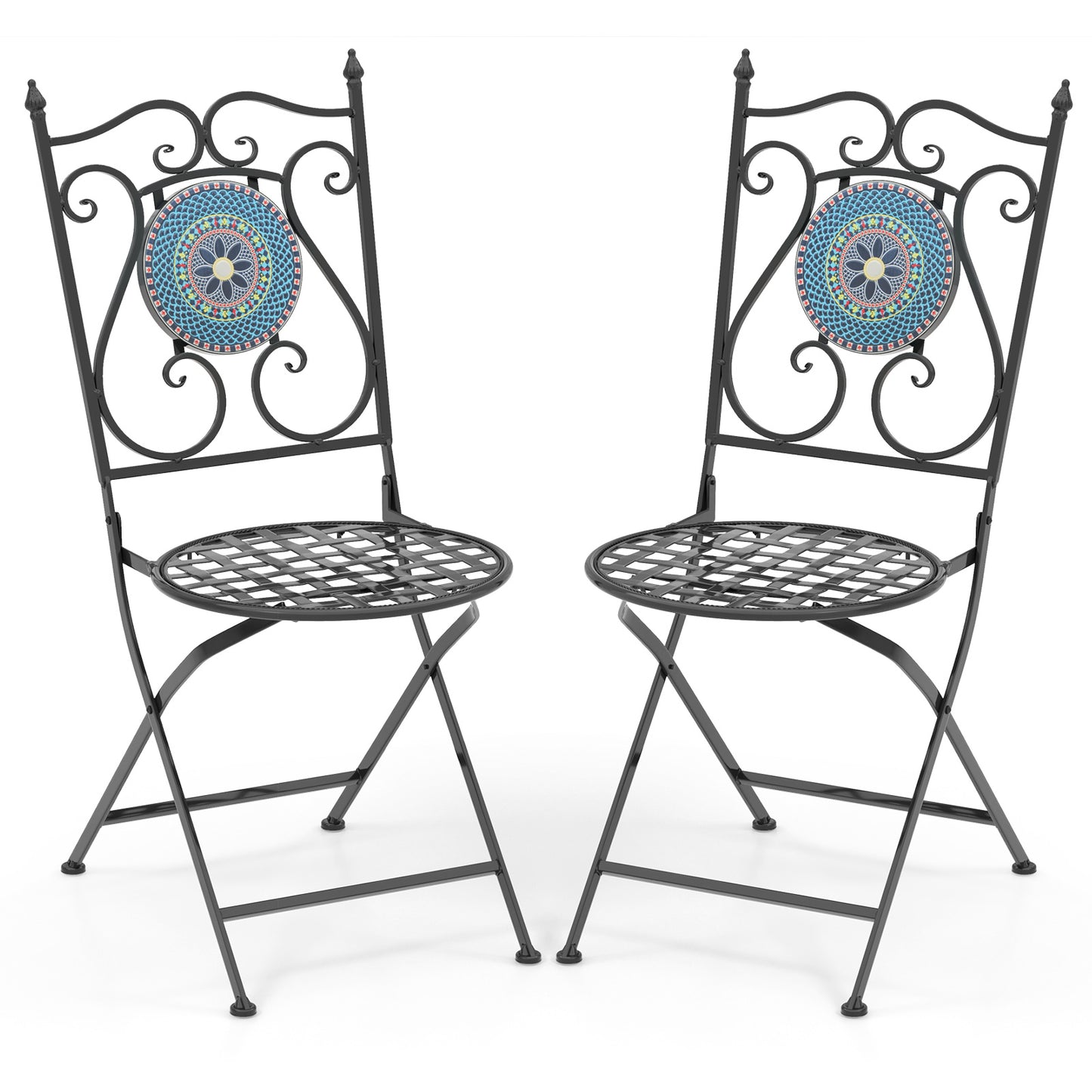 Set of 2 Mosaic Chairs for Patio Metal Folding Chairs-A, Black Patio Dining Chairs at Gallery Canada
