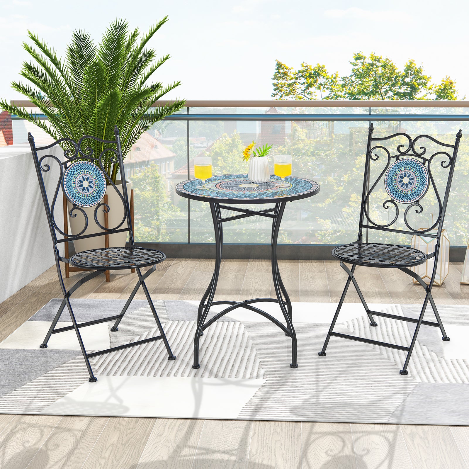 Set of 2 Mosaic Chairs for Patio Metal Folding Chairs-A, Black Patio Dining Chairs at Gallery Canada